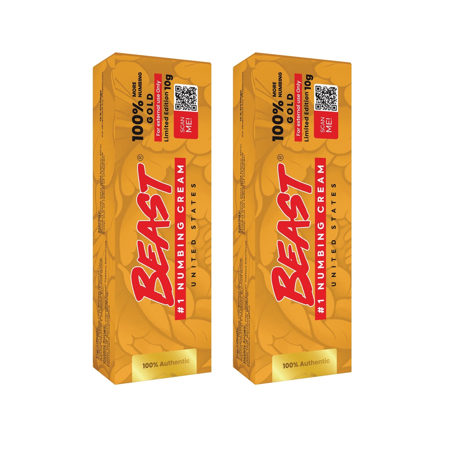 BEAST Numbing Cream Gold 2-pack for tattoos and cosmetic procedures, fast-acting, long-lasting pain relief up to 6 hours
