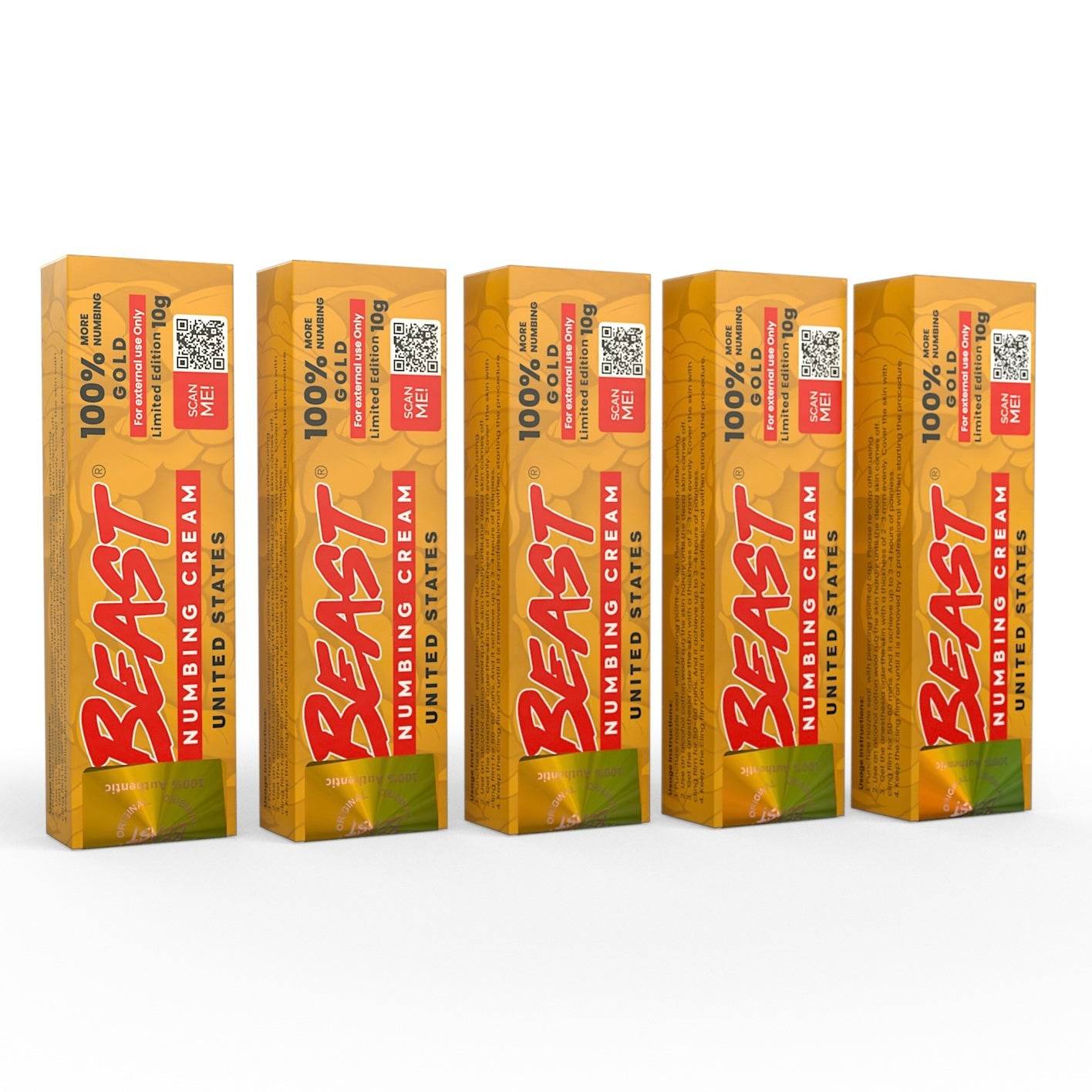 BEAST Numbing Cream Gold 5 pack boxes for long-lasting tattoo and cosmetic procedure pain relief