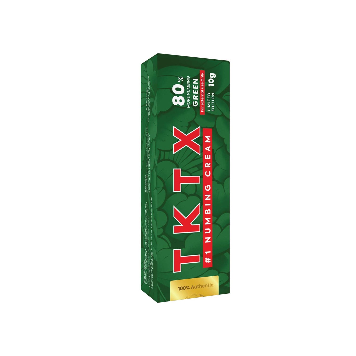 TKTX Numbing Cream Green 80% box for long-lasting tattoo and cosmetic procedure pain relief, best tattoo numbing cream UK