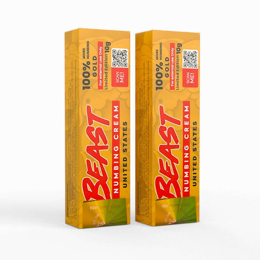 Beast numbing cream gold 100% 2 pack for long-lasting pain relief during tattoos and cosmetic procedures