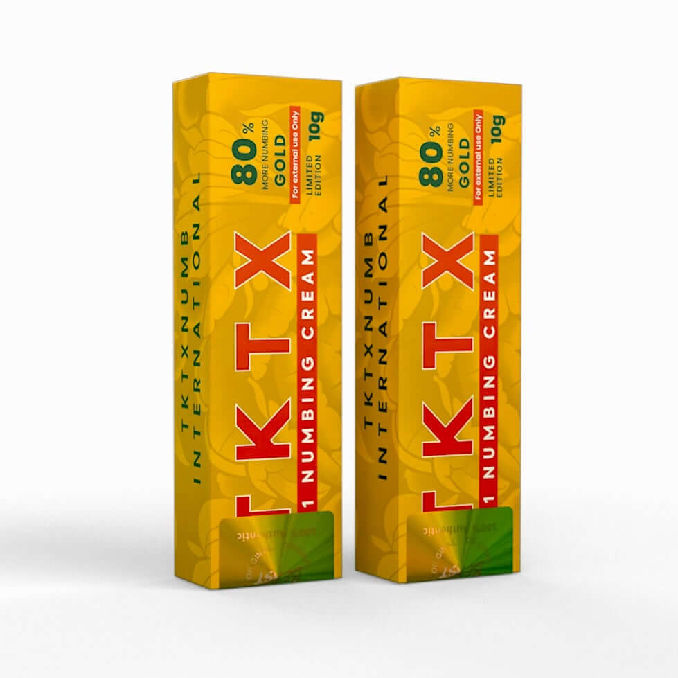 TKTX Numbing Cream Gold 80% 2 pack for fast, long-lasting pain relief in tattoos and cosmetic procedures