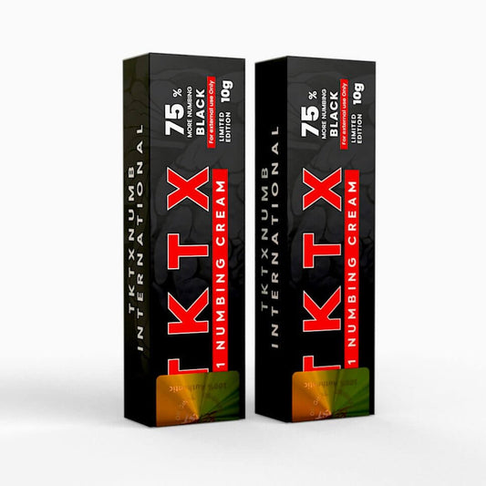 Two pack of TKTX black numbing cream 75% for fast and long-lasting pain relief during tattoos and cosmetic procedures