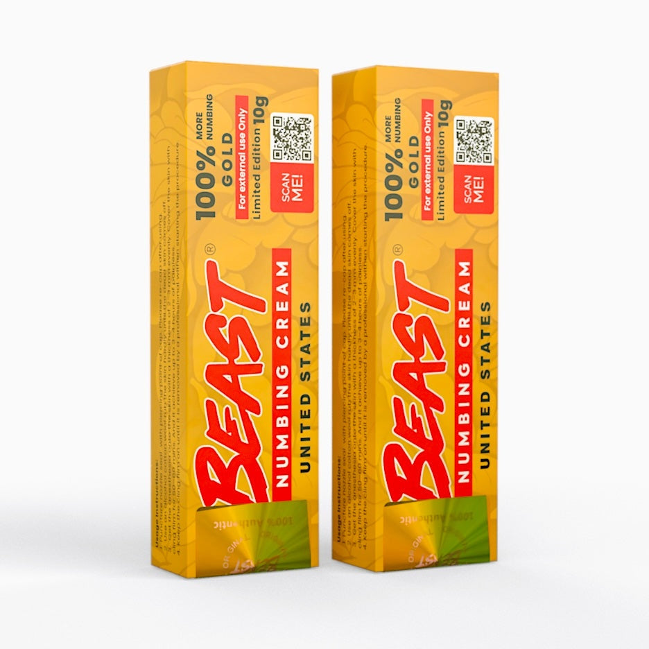 BEAST Numbing Cream Gold 100% 2 Pack for tattoo and cosmetic procedure pain relief