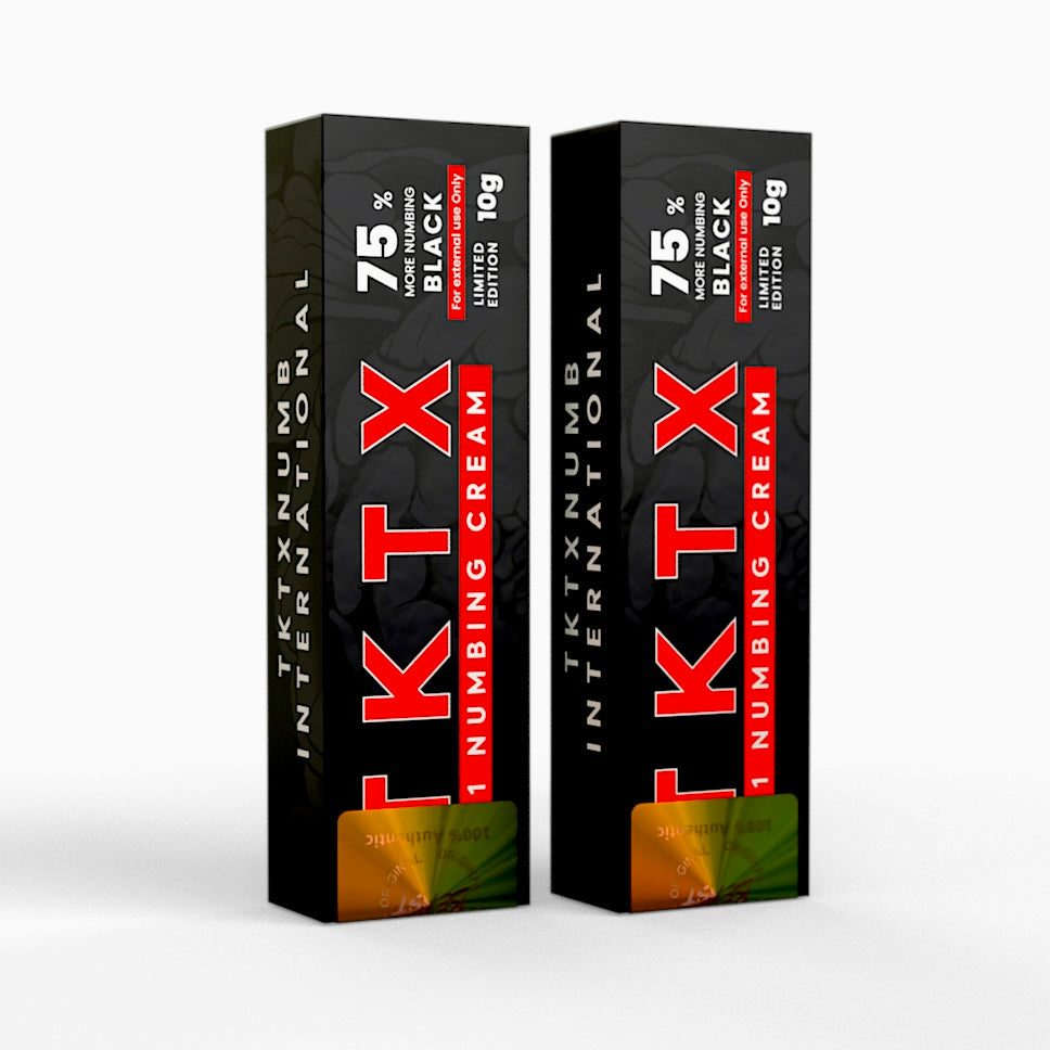 Black TKTX numbing cream 75% extra strength 10g 2-pack for long-lasting pain relief during tattoos and cosmetic procedures